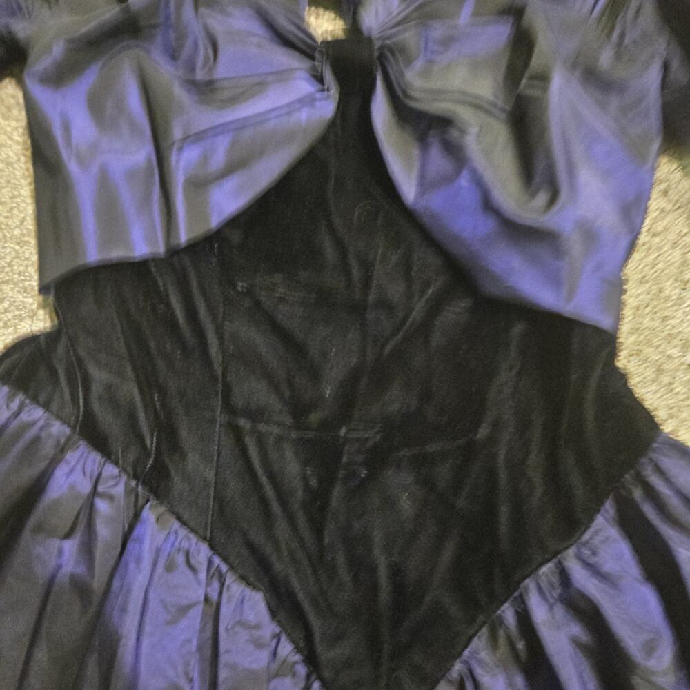 Vintage Loralie 80s Purple Dress Sz 12 Party Prom Taffeta Drop Waist Velvet - Picture 4 of 12